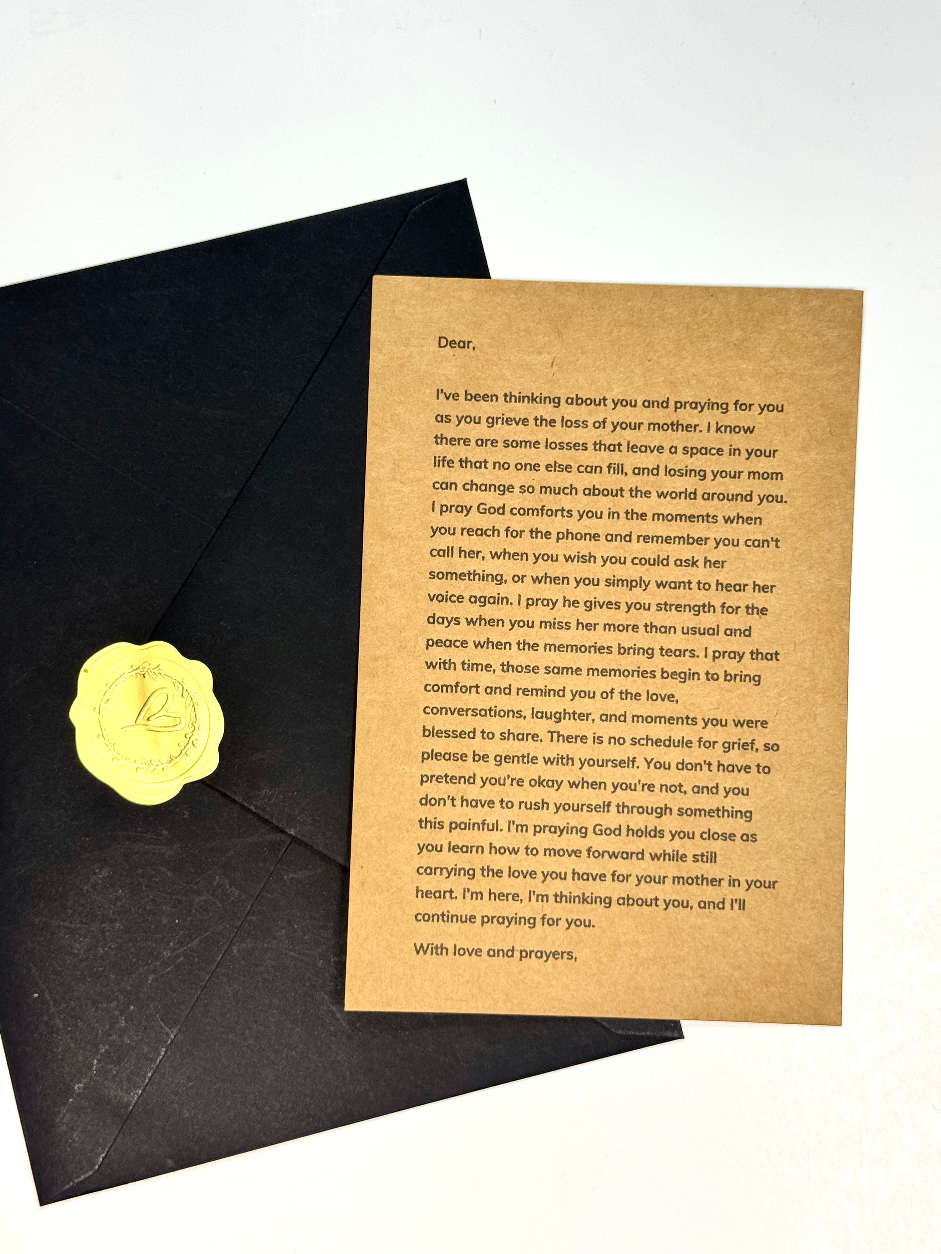 Comforting bereavement prayer letter for grieving daughter or son
