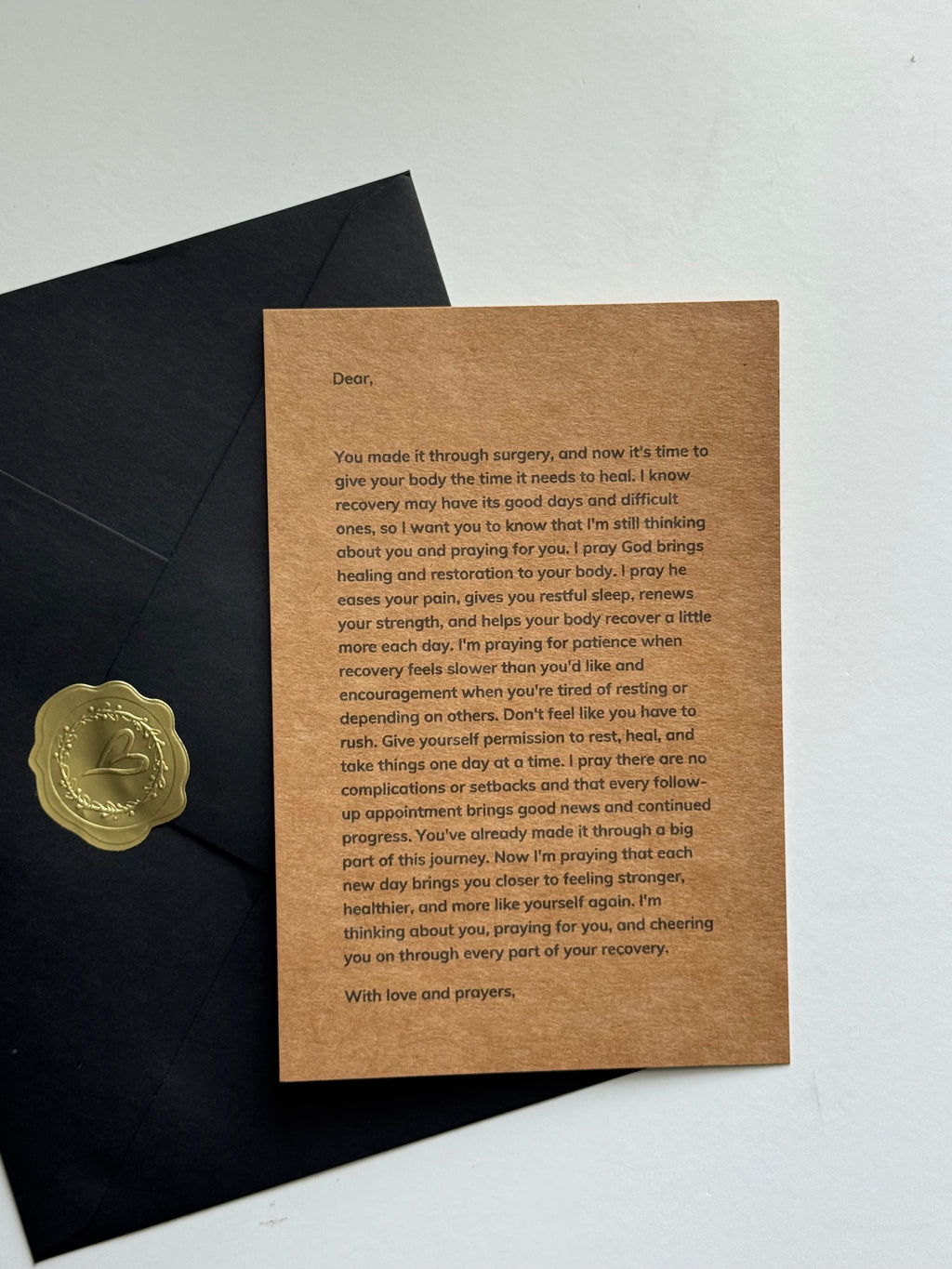 Post surgery encouragement prayer letter and get well gift