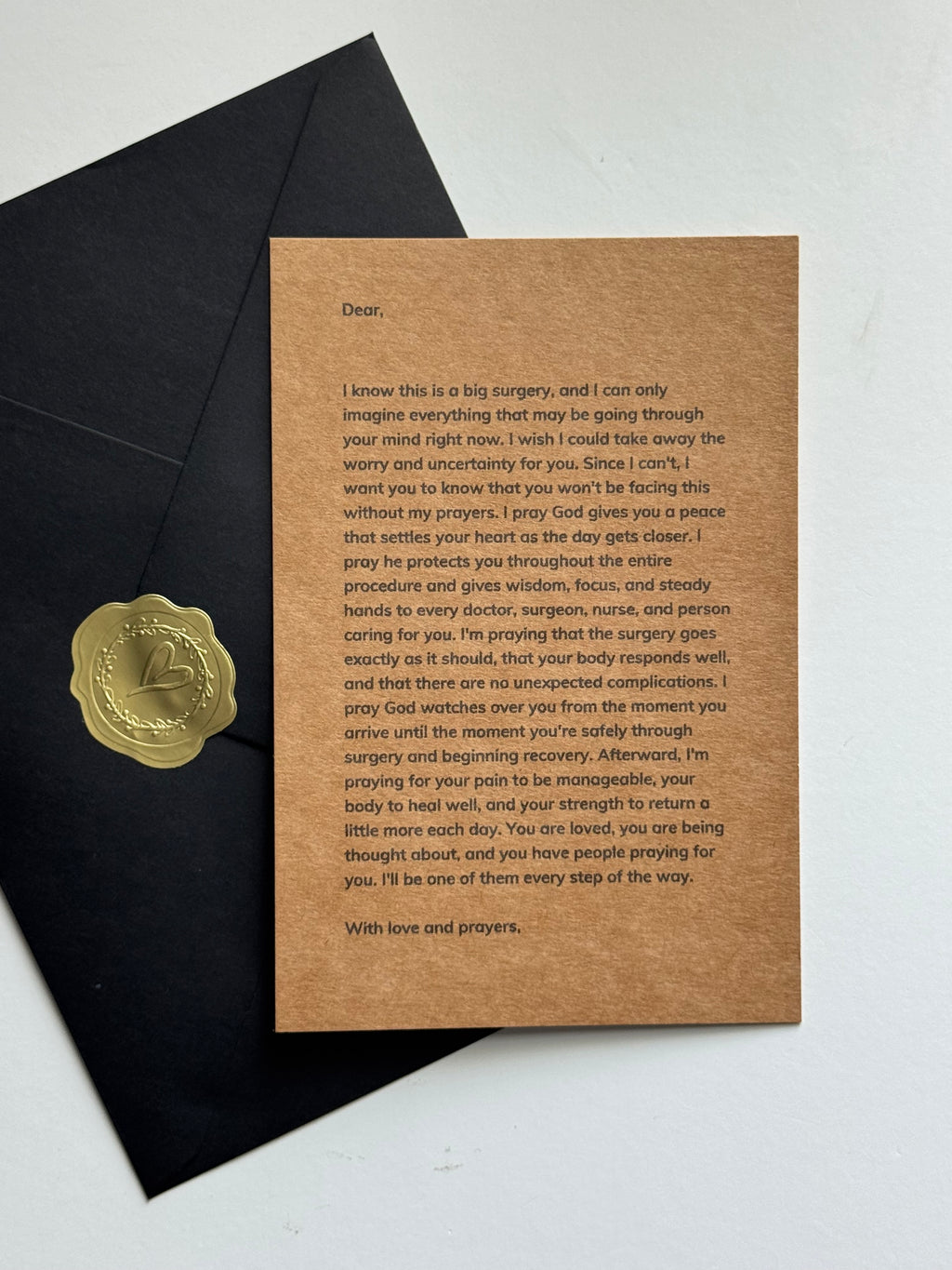 Personalized Christian prayer letter gift for someone having surgery