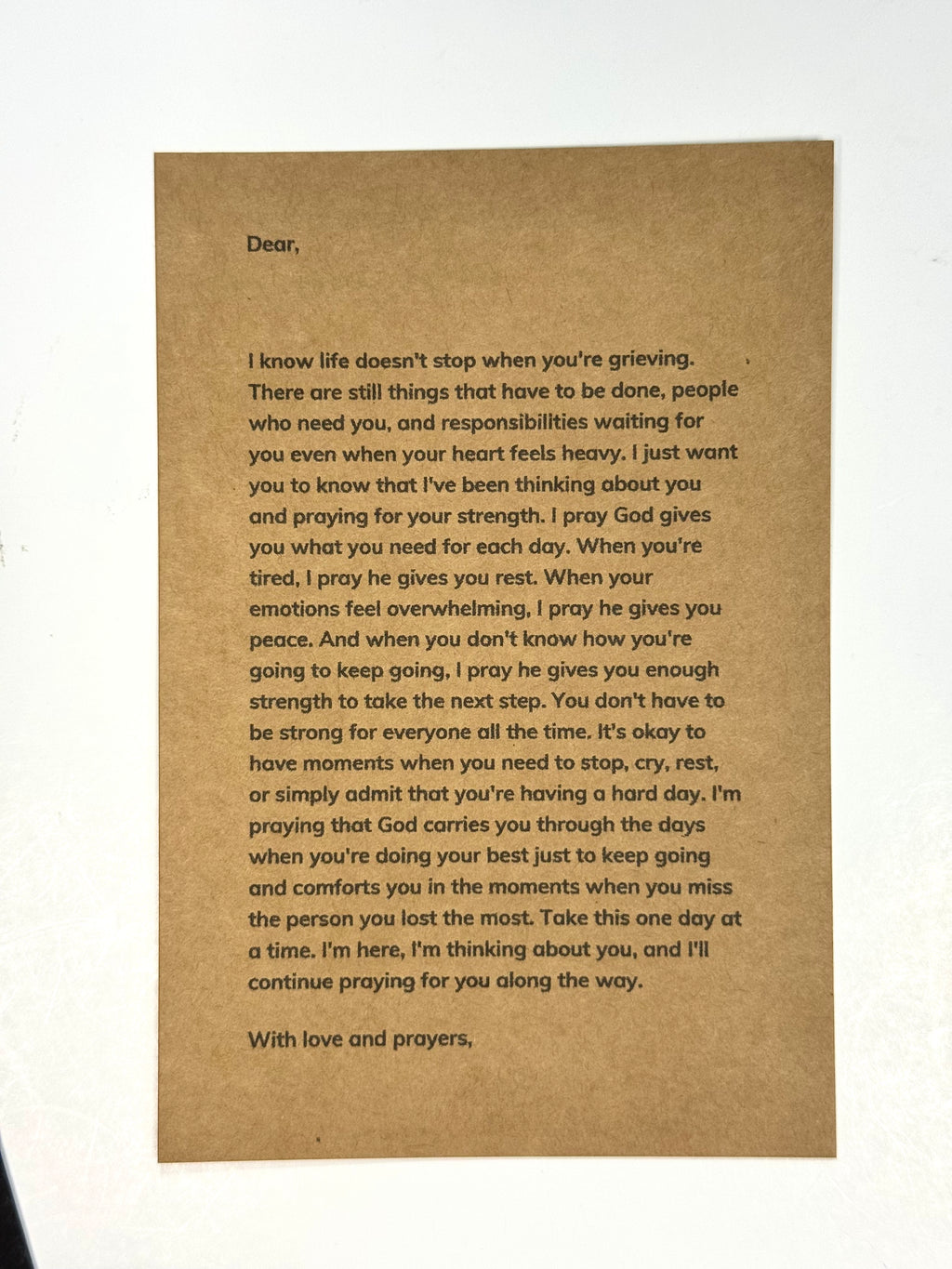 Grief prayer letter for someone who lost a loved one with comforting message