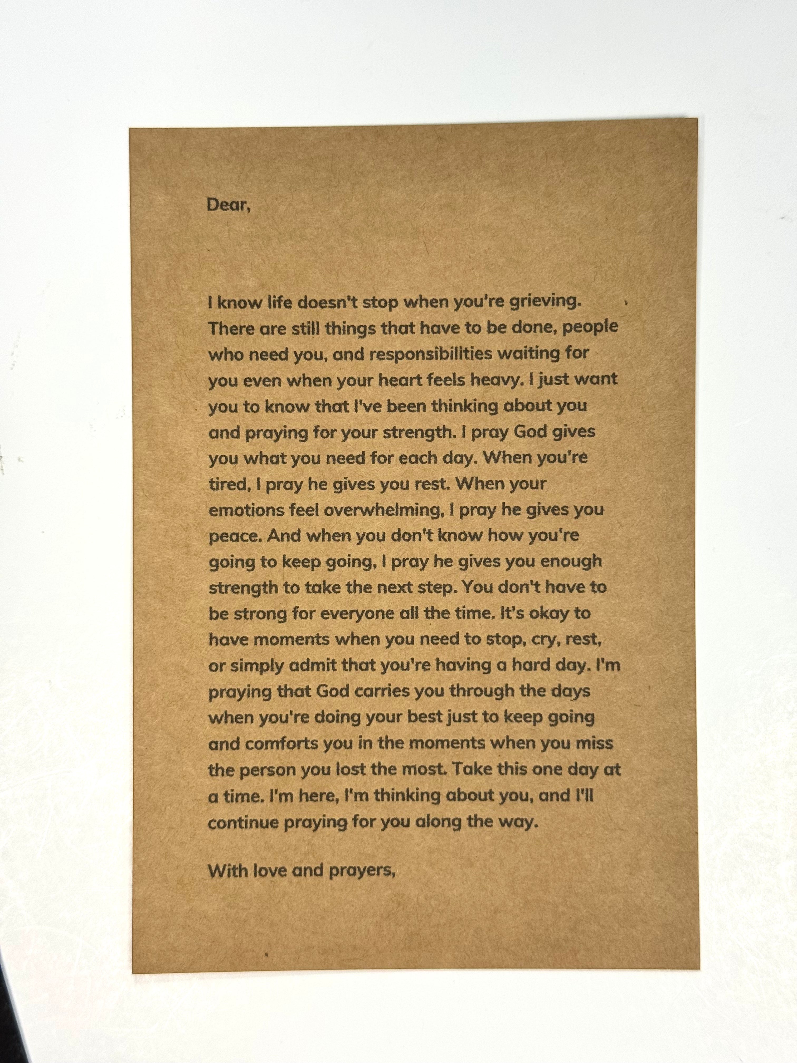 Grief prayer letter for someone who lost a loved one with comforting message