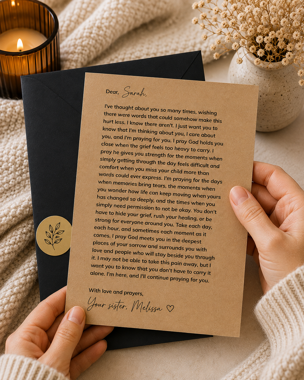 Loss of child prayer letter sympathy gift for grieving parent
