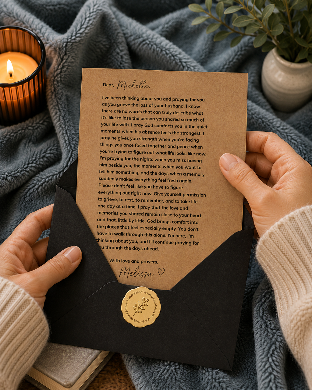Loss of husband prayer letter sympathy gift for grieving widow