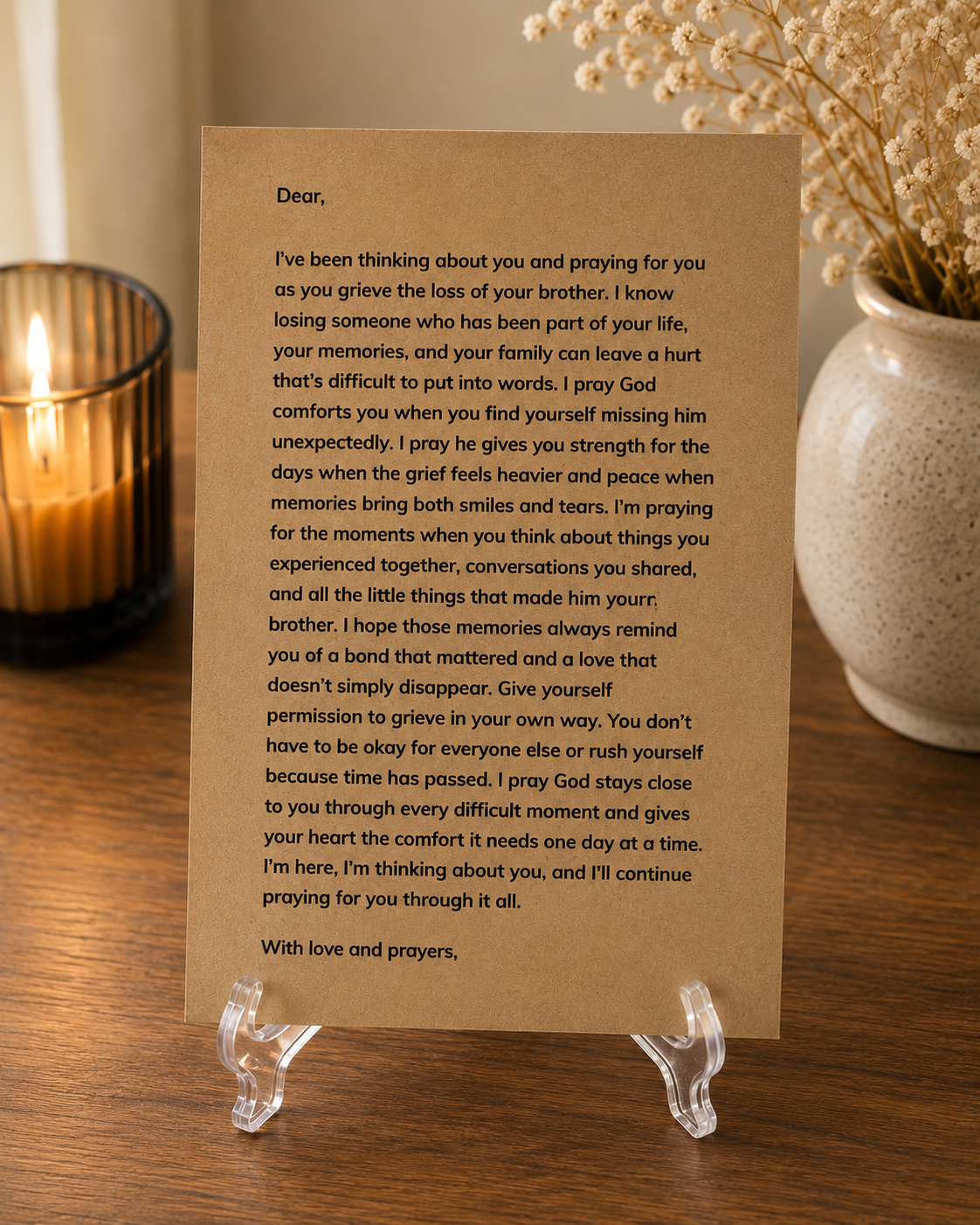 Personalized brother sympathy letter with recipient and sender names