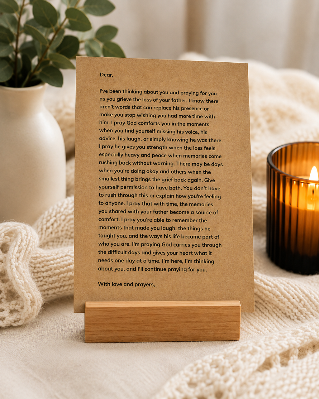 Personalized grief prayer letter with envelope, thoughtful bereavement gift for loss of father