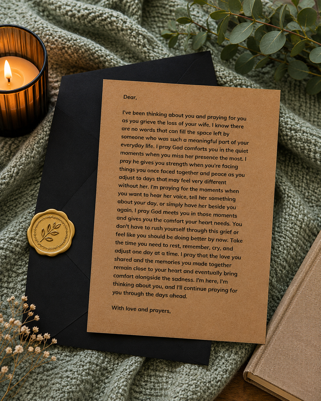 Personalized grief prayer letter with recipient and sender names