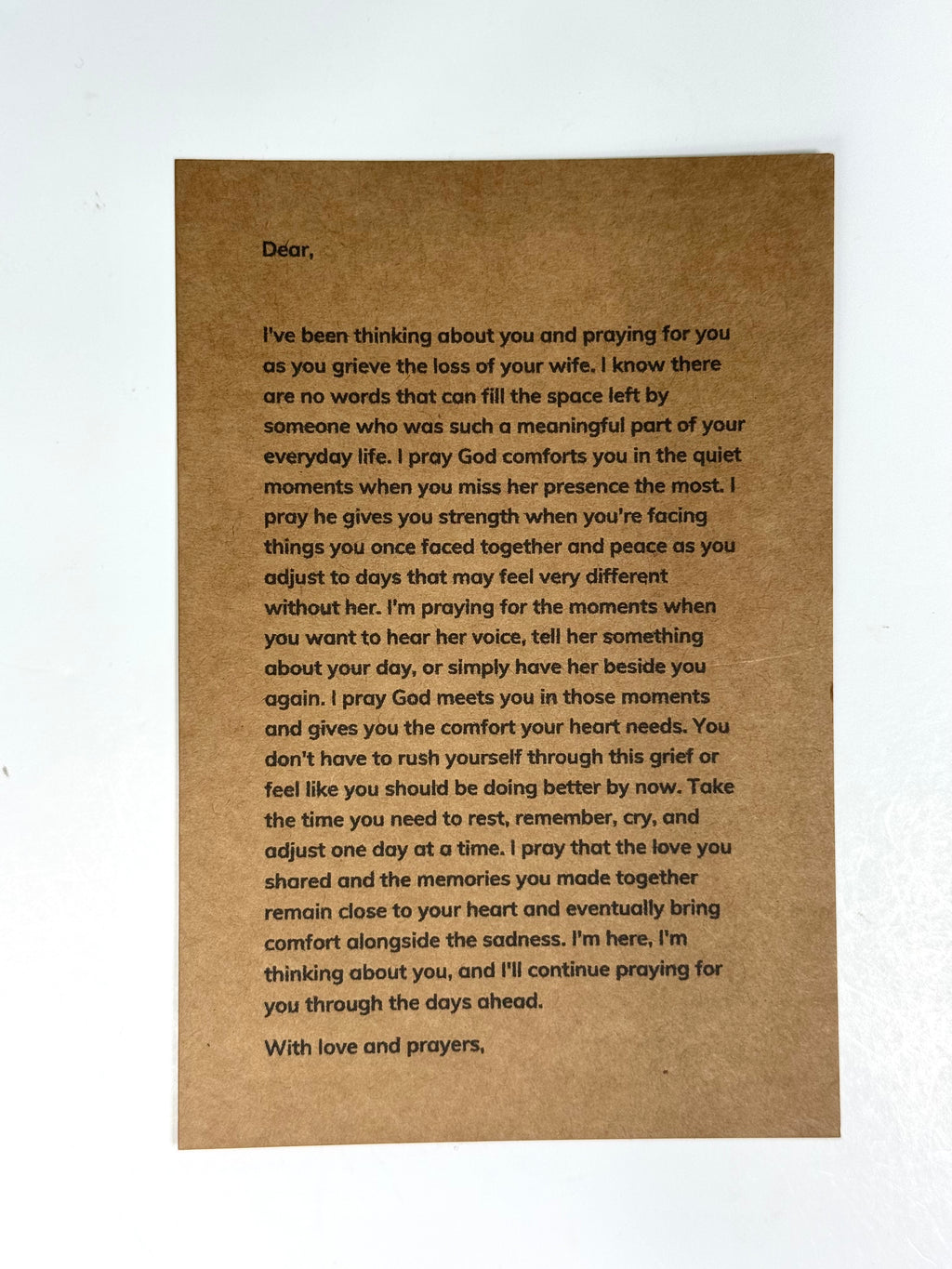 Personalized prayer letter for someone grieving the loss of his wife