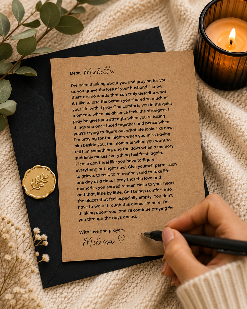 Personalized prayer letter for woman grieving the loss of her husband