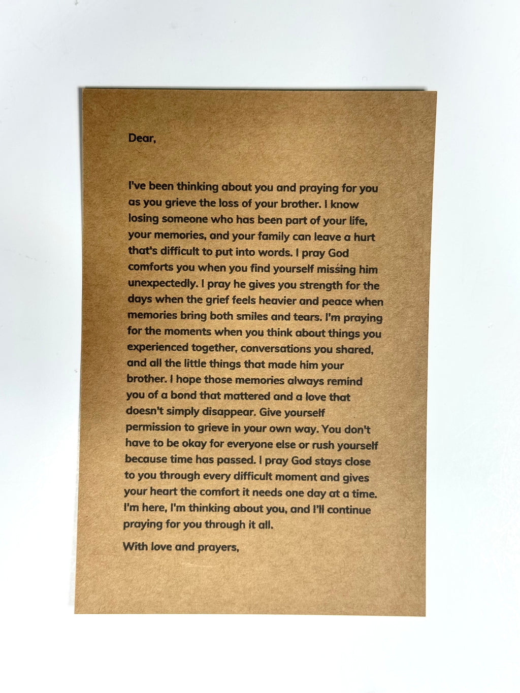 Personalized sympathy prayer letter for someone grieving a brother