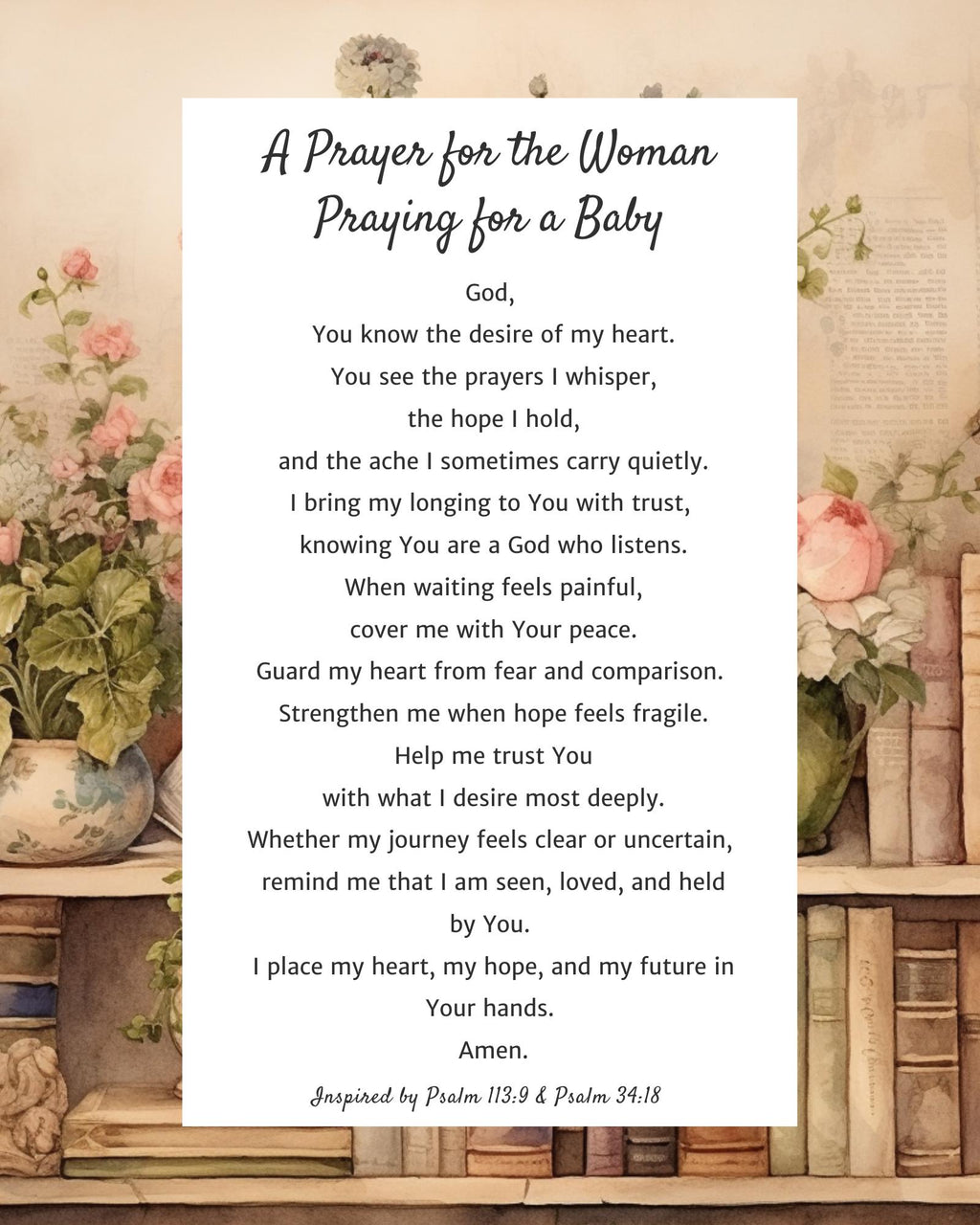 Prayer for a Woman Praying for a Baby | Digital Prayer Print