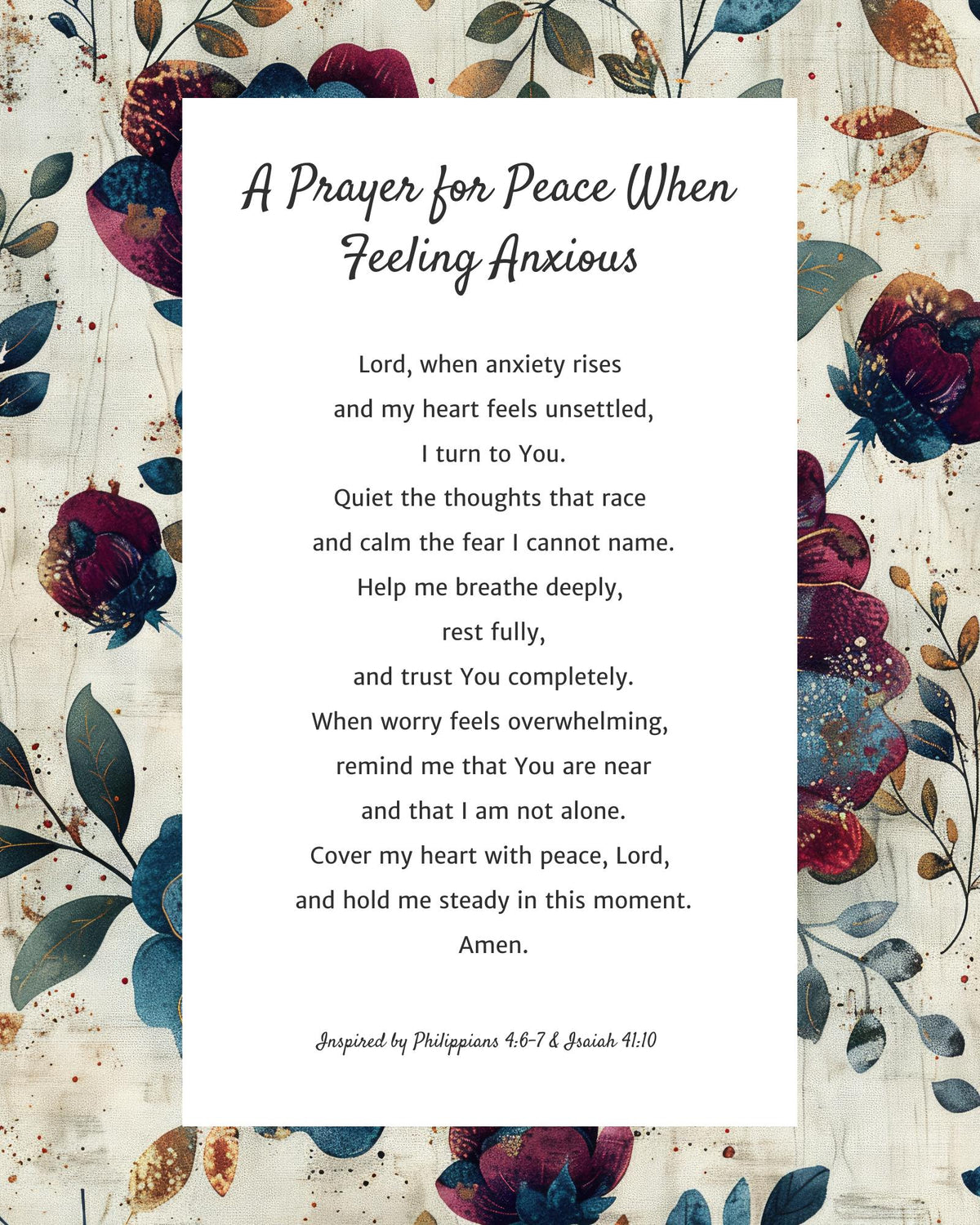 A Prayer for Peace When Feeling Anxious | Digital Prayer Print