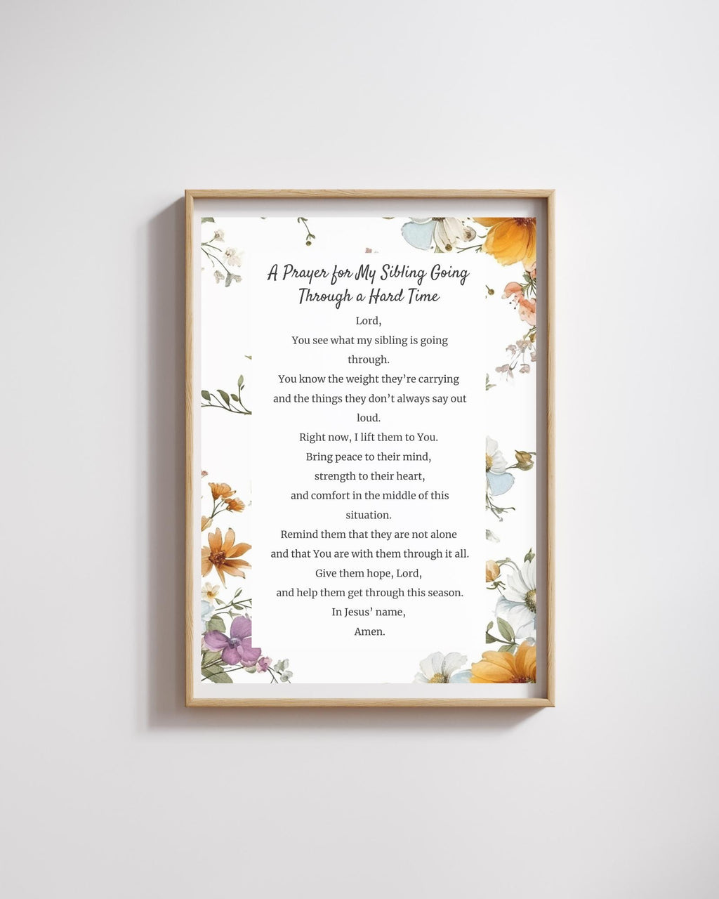 Prayer for My Sibling Going Through a Hard Time | Digital Prayer Print