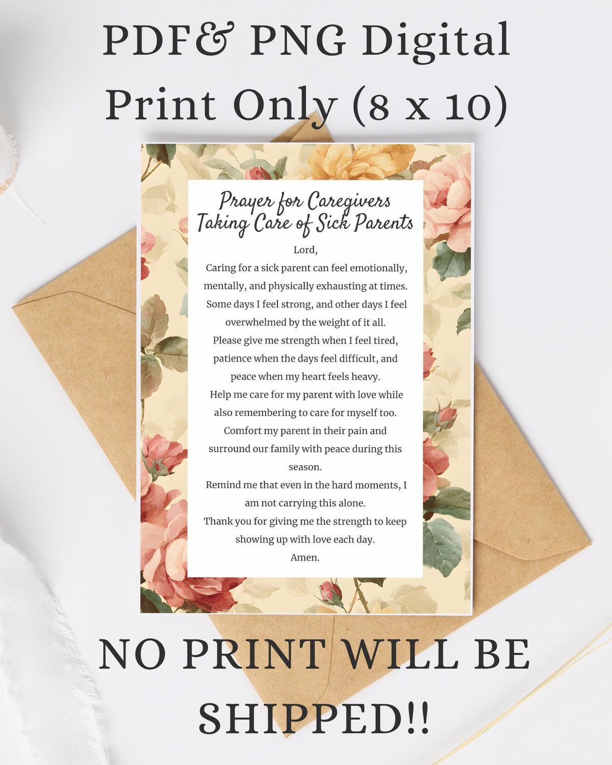 Prayer for Caregivers Taking Care of Sick Parents | Digital Prayer Print