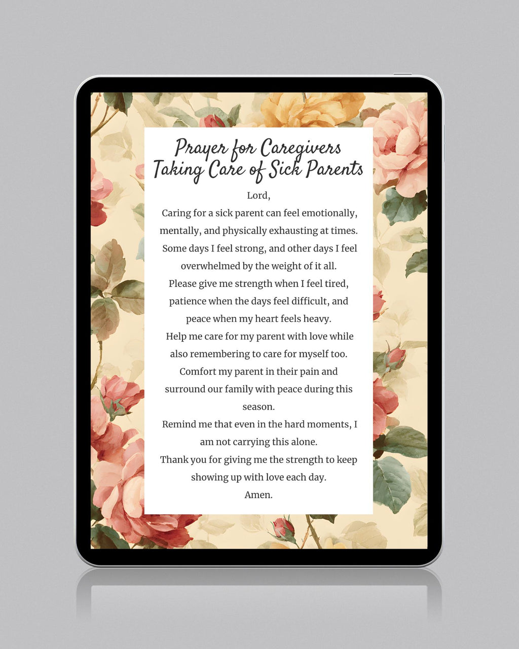 Prayer for Caregivers Taking Care of Sick Parents | Digital Prayer Print