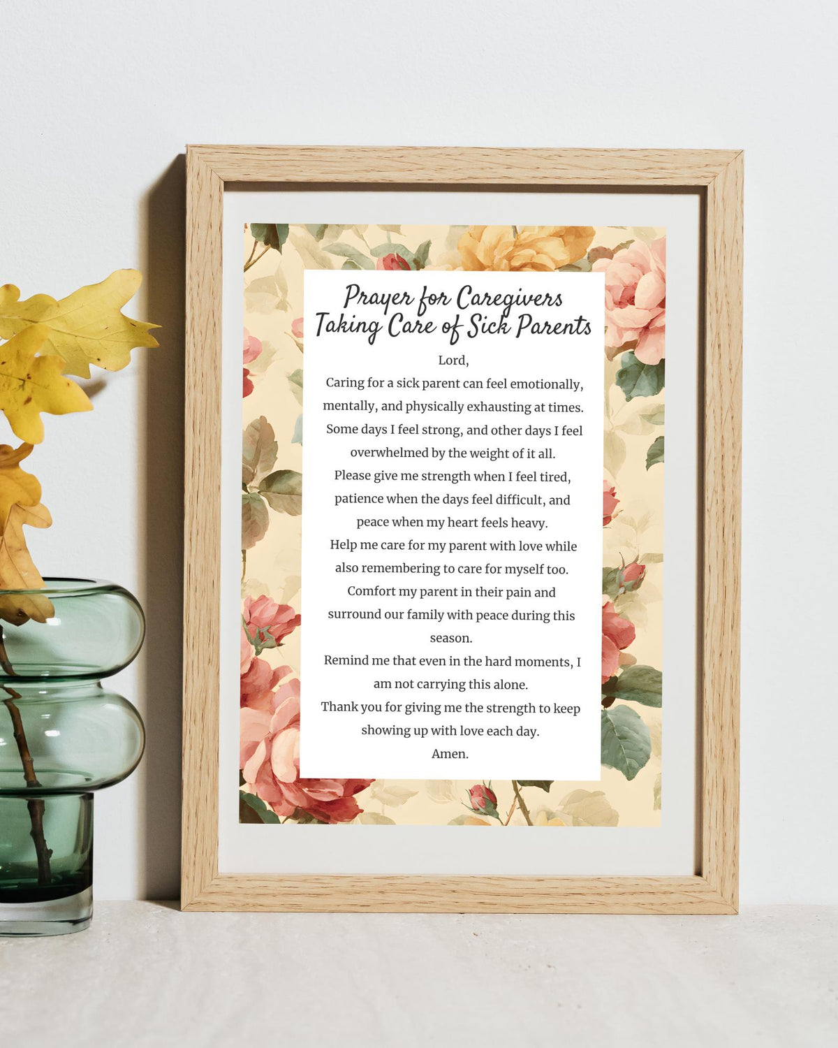 Prayer for Caregivers Taking Care of Sick Parents | Digital Prayer Print