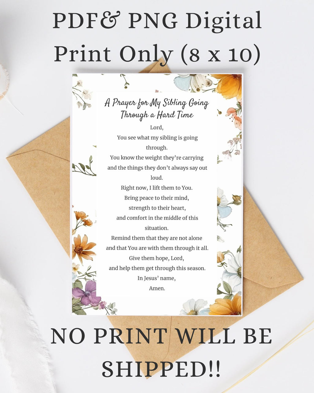 Prayer for My Sibling Going Through a Hard Time | Digital Prayer Print