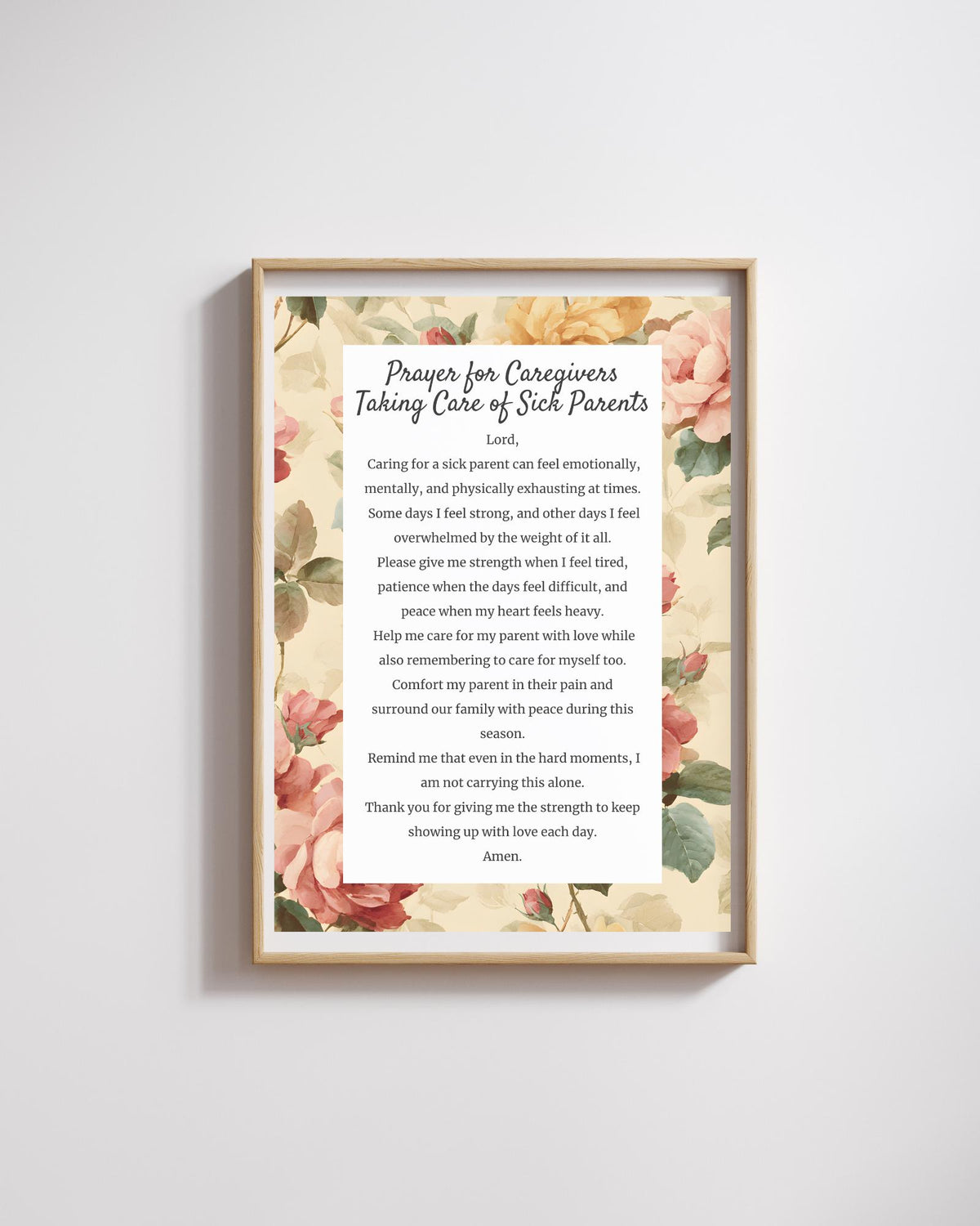 Prayer for Caregivers Taking Care of Sick Parents | Digital Prayer Print